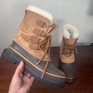 Sorel Women’s Alpine Brown Leather Rubber Felt Liner Boots Size 7